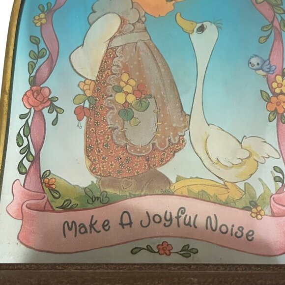 Vintage Precious Moments Noise Arch Plaque 6 1/2" Make A Joyful Girl Goose Wood - Picture 4 of 8